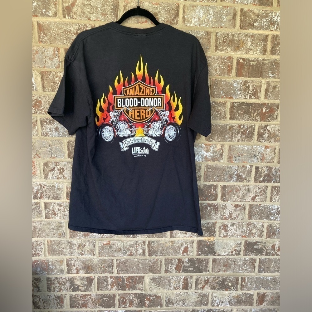 Harley Davidson Flames Biker Blood Donor Tshirt Size XL